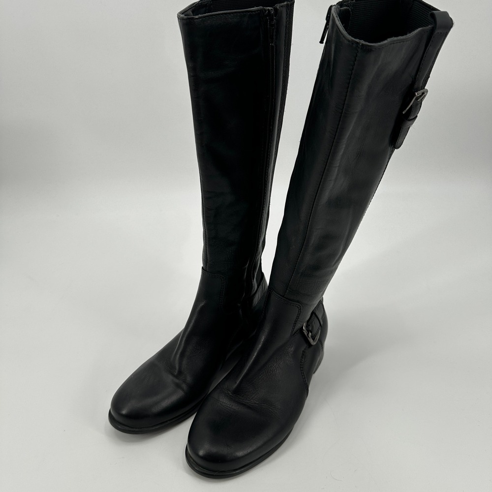 La‎ Canadienne Black Leather Buckle Tall Riding Boots Women Size 5 M